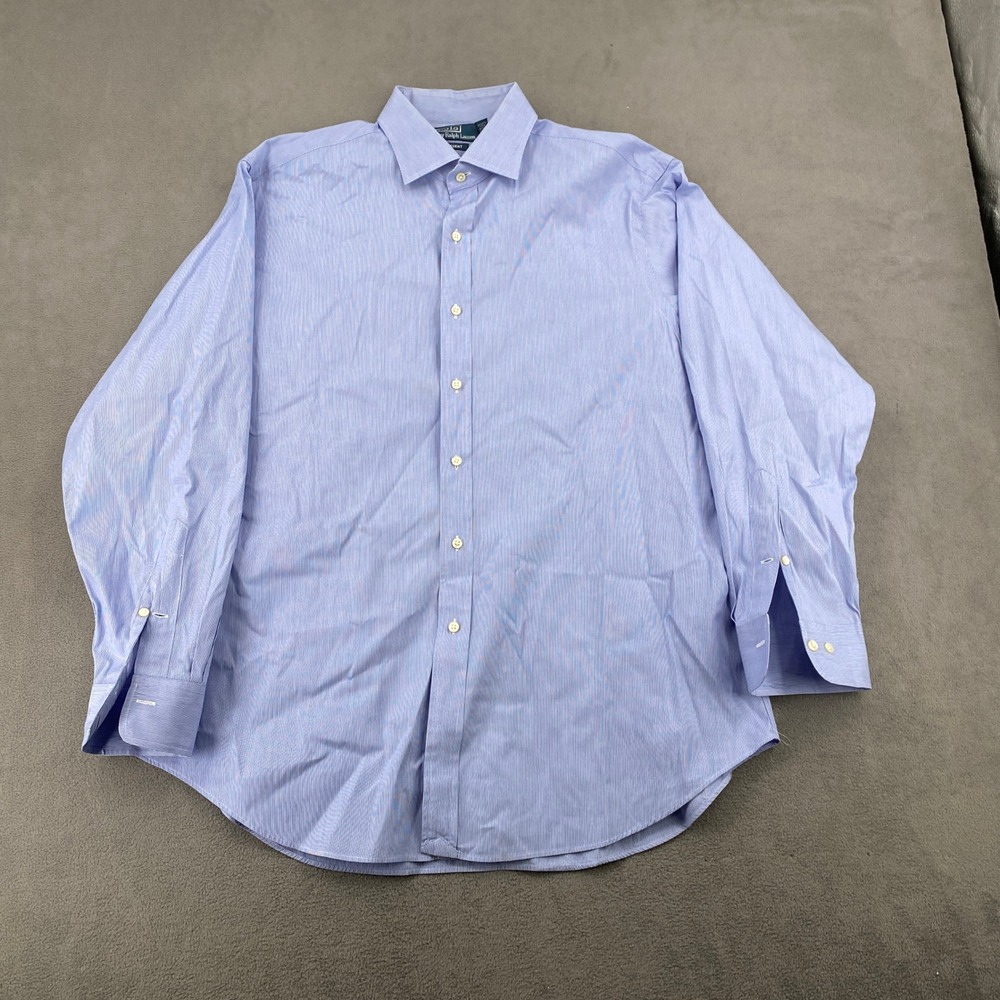 Polo Ralph Lauren Regent Dress Shirt Mens 17.5 34/35 Blue White Micro Stripe